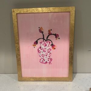 Calvin Klein Pink and Gold Floral Art Painting